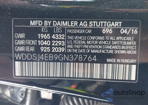 2016 Mercedes-Benz Cla 250 из США, поврежденный, VIN WDDSJ4EB9GN378764